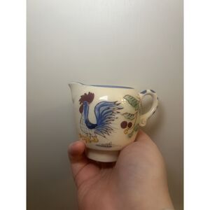 Vintage NASCO Hand Painted Rooster Creamer Blue Floral Pitcher Mid Century Japan
